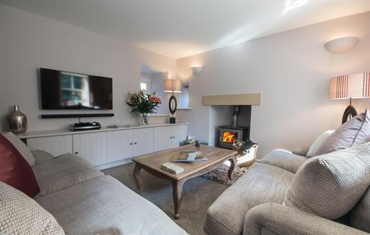 Living area with log fire