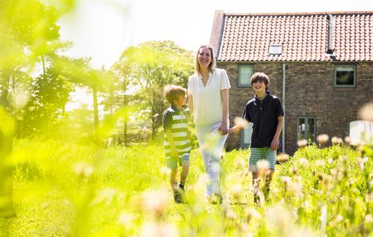 Family in the paddock behind Owl House, High Barn