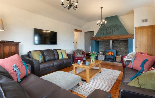 Living room with log burner