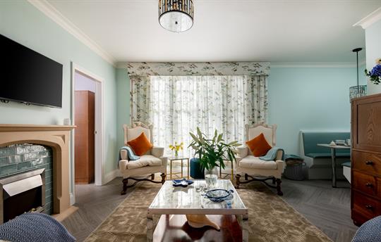 Living room with a cosy electric fire