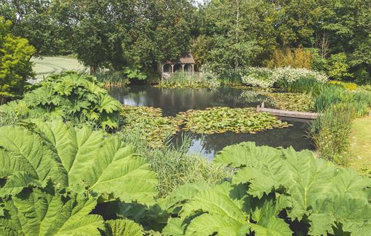 Across lake to summerhouse