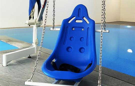 Moulded blue accessible hoist seat