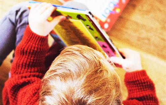 Pre-school child with books at Wallops Wood