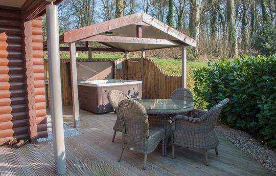 Covered hot tub and dining on your private decking