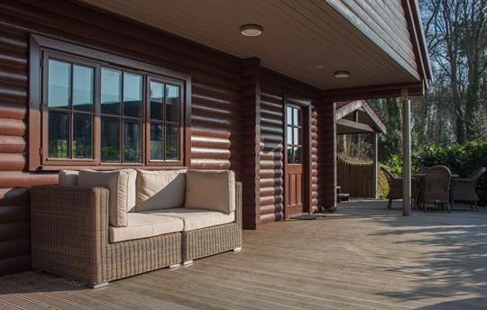 Exterior seating and dining with every lodge