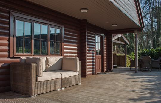 Exterior seating and dining with every lodge