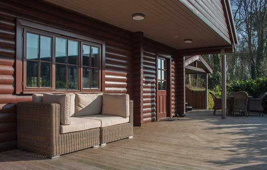 Exterior seating and dining with every lodge
