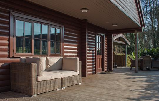 Exterior seating and dining with every lodge
