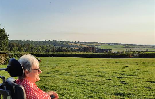 Mrs H enjoying the view from our meadow