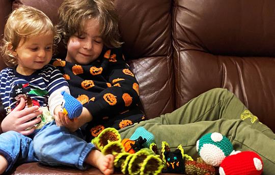 Children with Spooky Halloween Trail Treasures