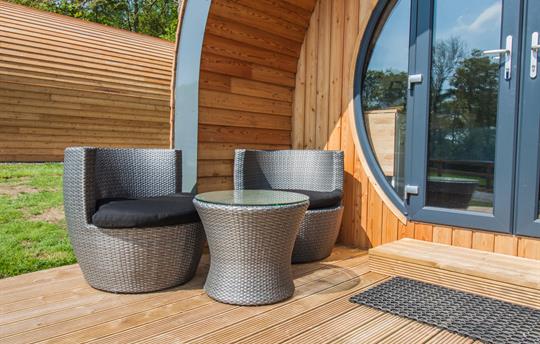 All glamping pods have outdoor seating