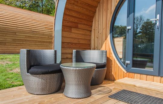 All glamping pods have outdoor seating