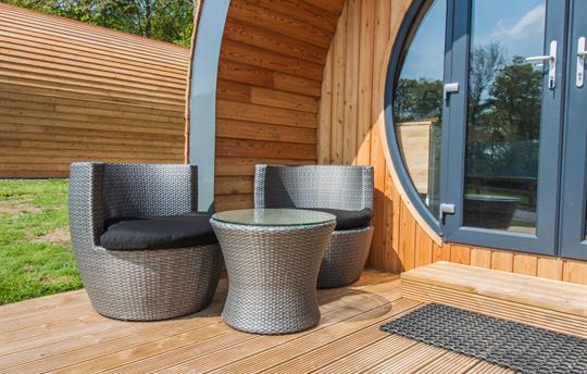 All glamping pods have outdoor seating