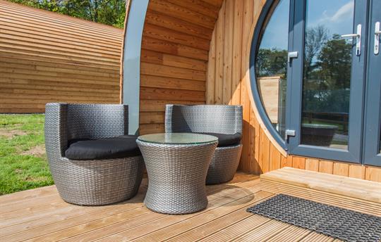 All glamping pods have outdoor seating
