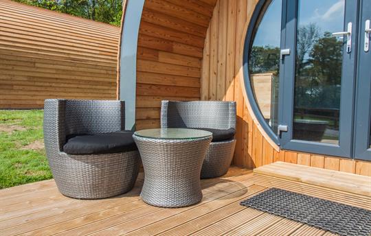 All glamping pods have outdoor seating