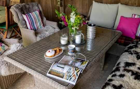 Relaxing in outdoor seating area