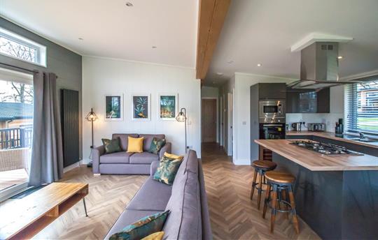 Full view of the living area and kitchen