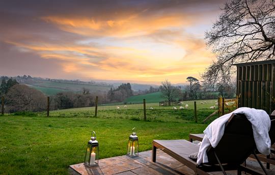 Hot tub terrace with views across the farm