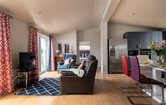 Lounge, open plan kitchen