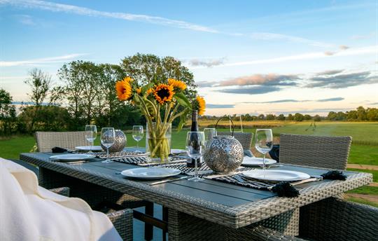 Outside dining area with views