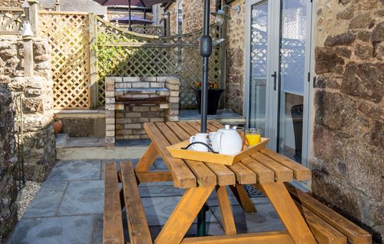 Outside seating with barbecue