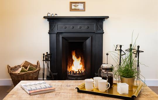 Open fire in the sitting room with unlimited logs