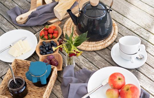 Breakfast spread in The Garden House garden