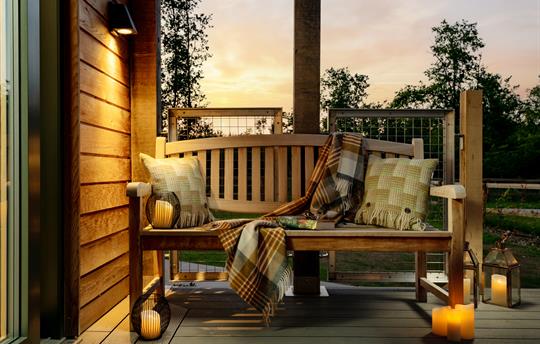 The beautiful decking area at dusk