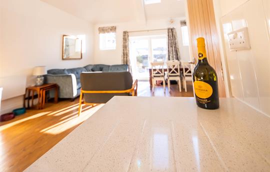 View from kitchen to the open plan living area