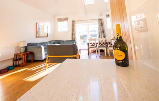 View from kitchen to open plan living area