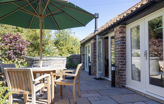 Terrace with private hot tub