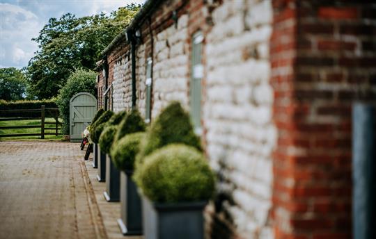 Planters at the top of the drive