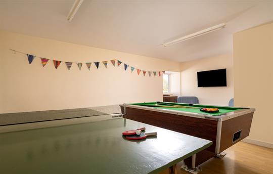 Games room with table tennis, pool table & TV