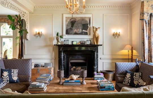 Living room with real fire