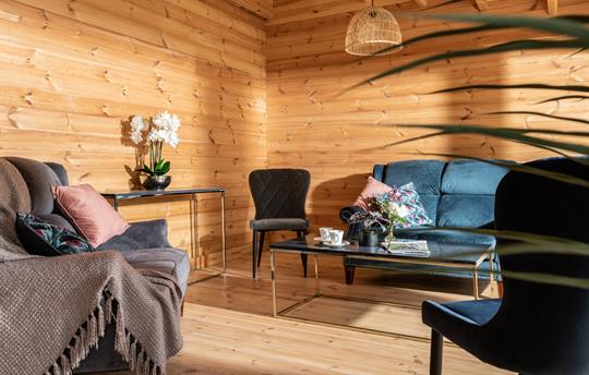 Relaxed chairs in the Studio next to dining table