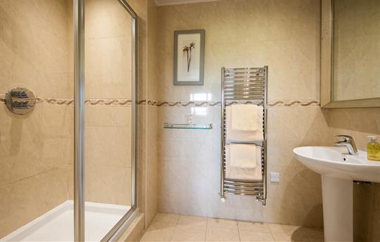 En suite with step in shower.