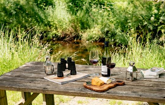 Picnic table by the stream at Gwanas Fawr