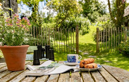 Relaxing outside Ty Neuadd, Gwanas Fawr Cottage