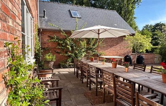 Morning sunshine on the outside dining table