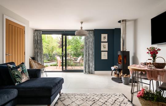 Open Plan living room with wood burning stove