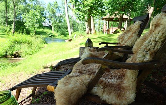 Relax on the loungers under the tree