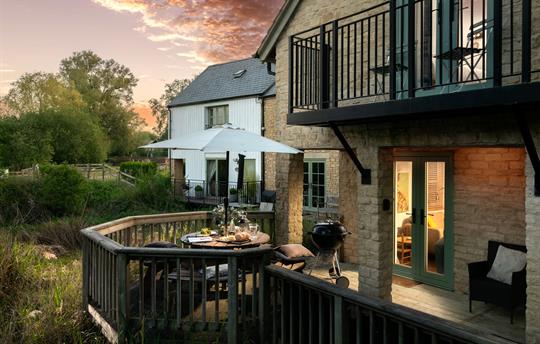 Enclosed sundeck at sunset