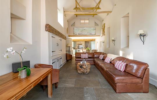 Open plan seating area and smart tv at Marris Barn