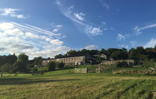 South face of Upper Vobster Farm from valley below