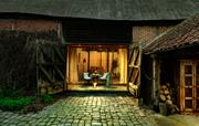 Barn side and breakfast area at dusk