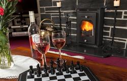 Warm up - a roaring fire and wine 