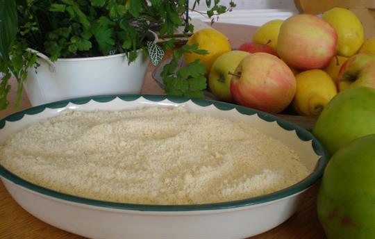 Freshly made apple crumble