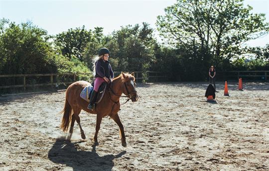 Riding lesson in the sand school