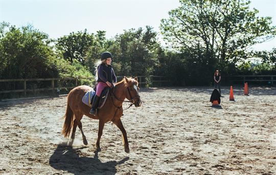 Riding lesson in the sand school