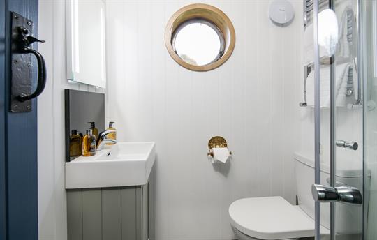 A canal barge window